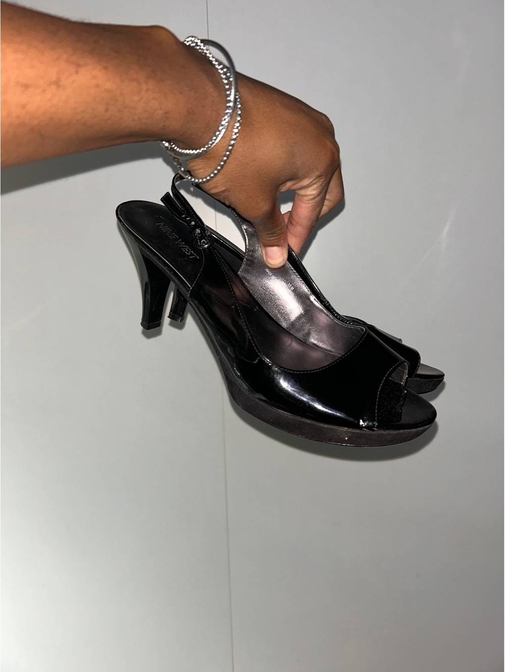 Nine West Black Patent Leather Slingback Heels